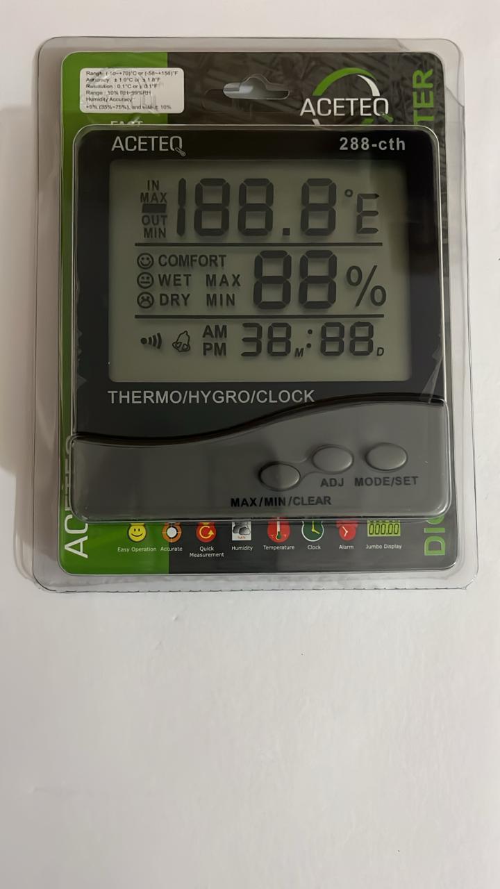 ACETEQ Digital Thermo Hygrometer Grey for Laboratories, CTH 288