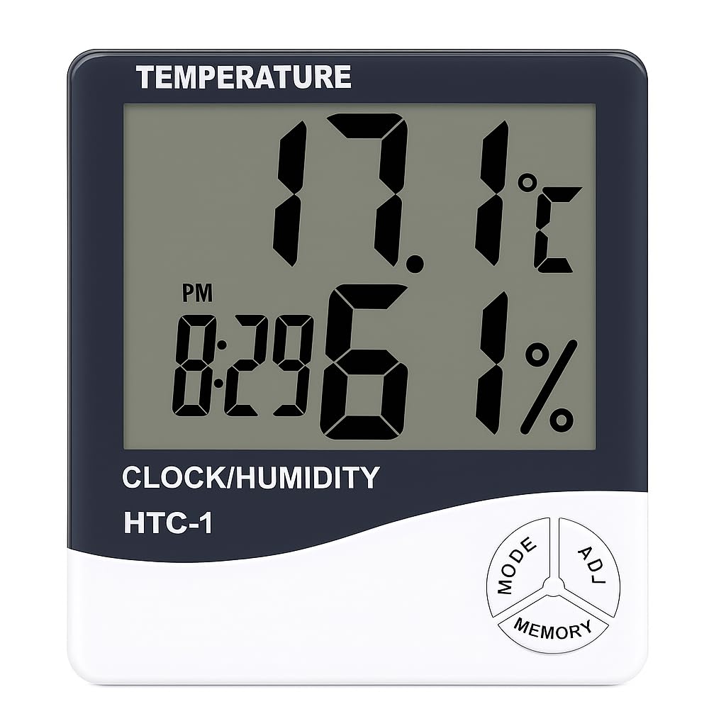 Digital Indoor Temperature and Humidity Meter with Clock, High Precision Hygrometer Thermometer